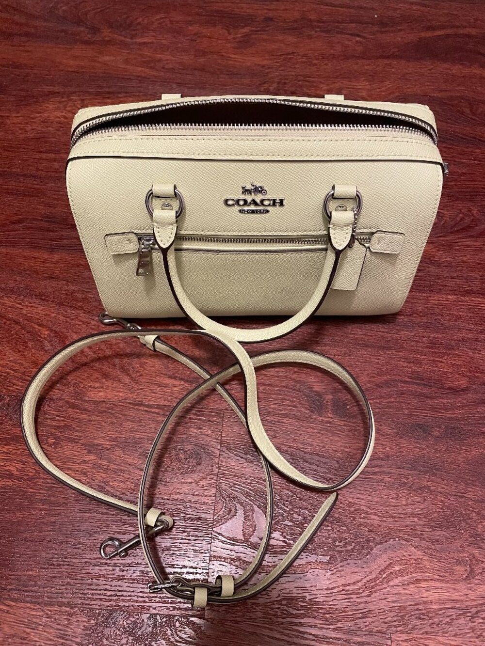Coach Light Yellow Leather Rowan Satchel Crossbody Bag